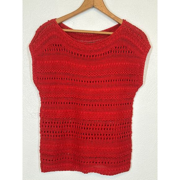 Lauren Ralph Lauren Open Knit Sweater Top PXS Red Short Sleeve Preppy Streetwear - Picture 5 of 11